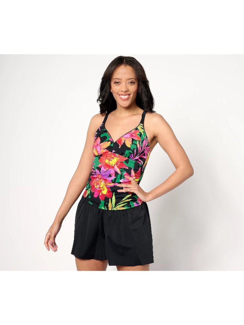 Women with Control Tankini Swimsuit Plus 20 Tummy Control High Waist Black NEW